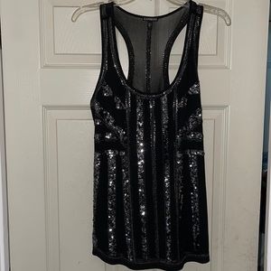 Express Sequin tank top. Black with grey and black sequins